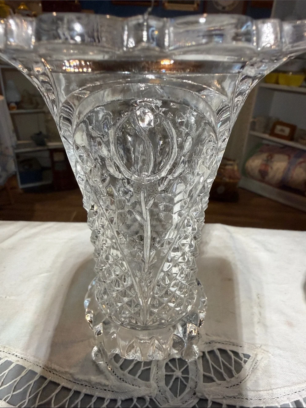 Pair of Clear crystal tulip Glass Footed Vases - Decorative Tabletop Accent